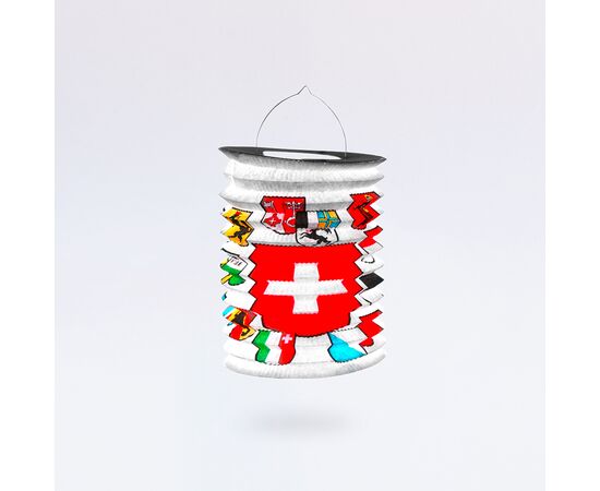 Zuglampions Schweizerkreuz und alle Kantonswappen, Modell 113 / Lampions accordéon avec drapeau suisse et armoiries cantonales, modèle 113